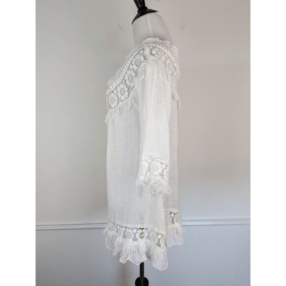 Scandal Italy Blouse Top Linen Embroidered Lace Gauzy Boho Summer White Size M - Picture 6 of 10